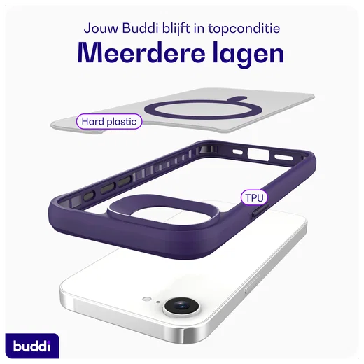Buddi Hybrid Apple iPhone 17e / 16e Hoesje MagSafe Back Cover Matte Paars afbeelding 8