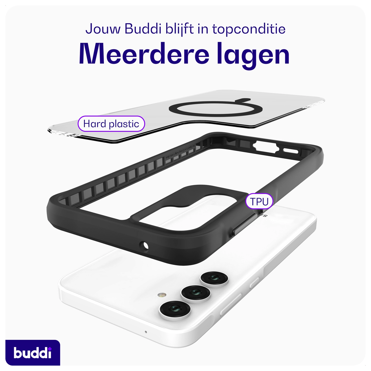 Buddi Hybrid Samsung Galaxy A55 Hoesje MagSafe Back Cover Matte Zwart afbeelding 7