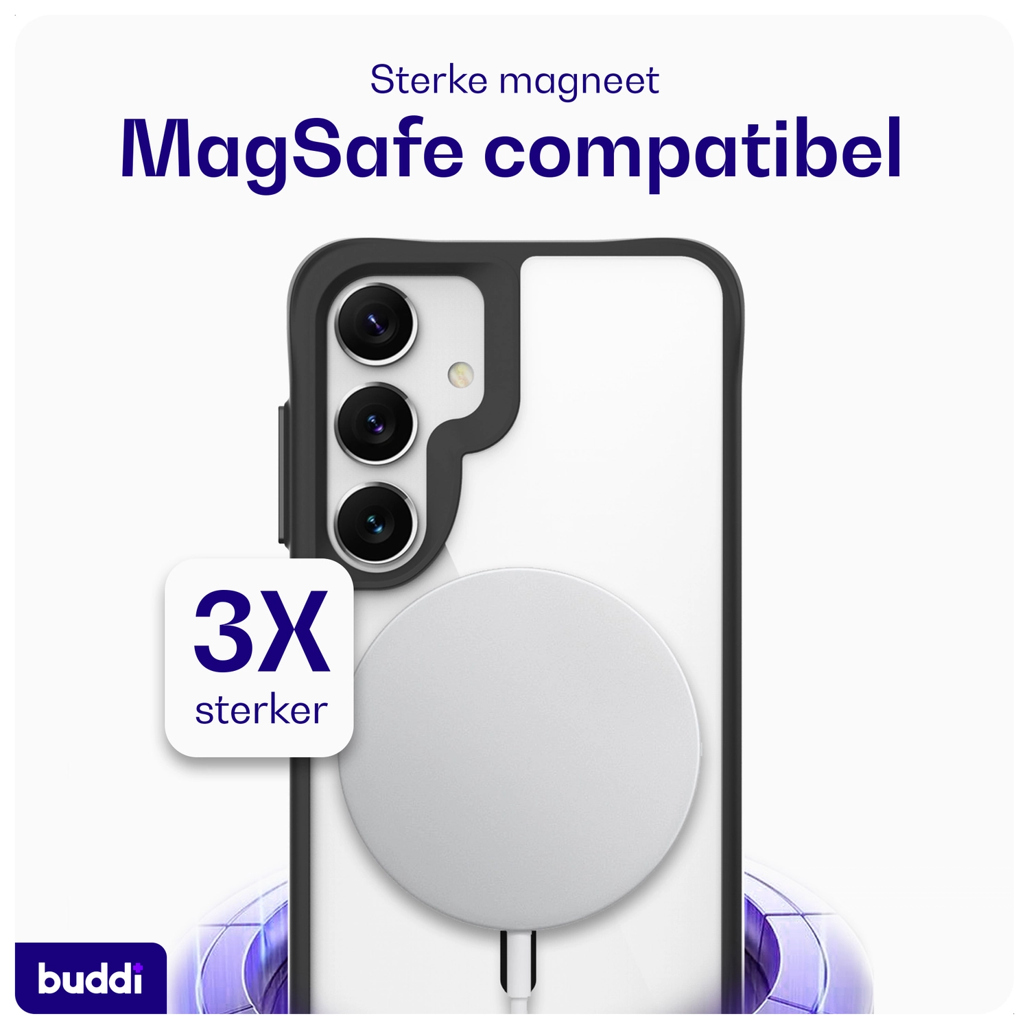Buddi Hybrid Samsung Galaxy S25 / S24 Hoesje MagSafe Transparant Zwart afbeelding 3