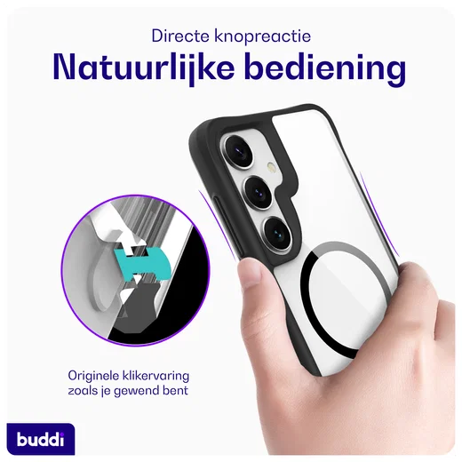 Buddi Hybrid Samsung Galaxy S25 / S24 Hoesje MagSafe Transparant Zwart afbeelding 4