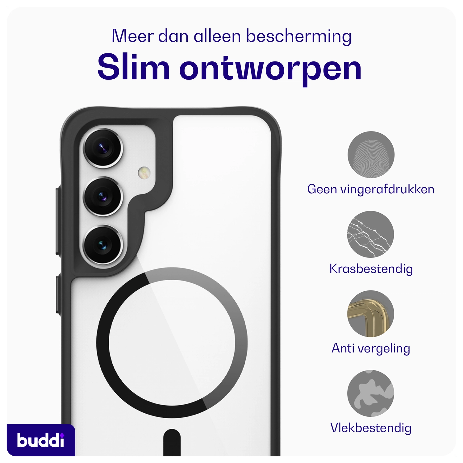 Buddi Hybrid Samsung Galaxy S25 / S24 Hoesje MagSafe Transparant Zwart afbeelding 6