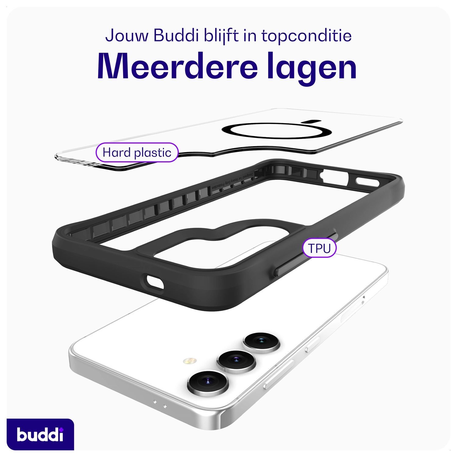 Buddi Hybrid Samsung Galaxy S25 / S24 Hoesje MagSafe Transparant Zwart afbeelding 7