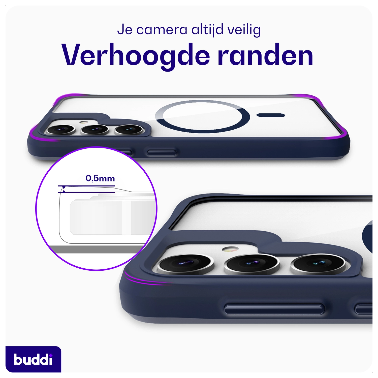 Buddi Hybrid Samsung Galaxy S25 / S24 Hoesje MagSafe Transparant Blauw afbeelding 5