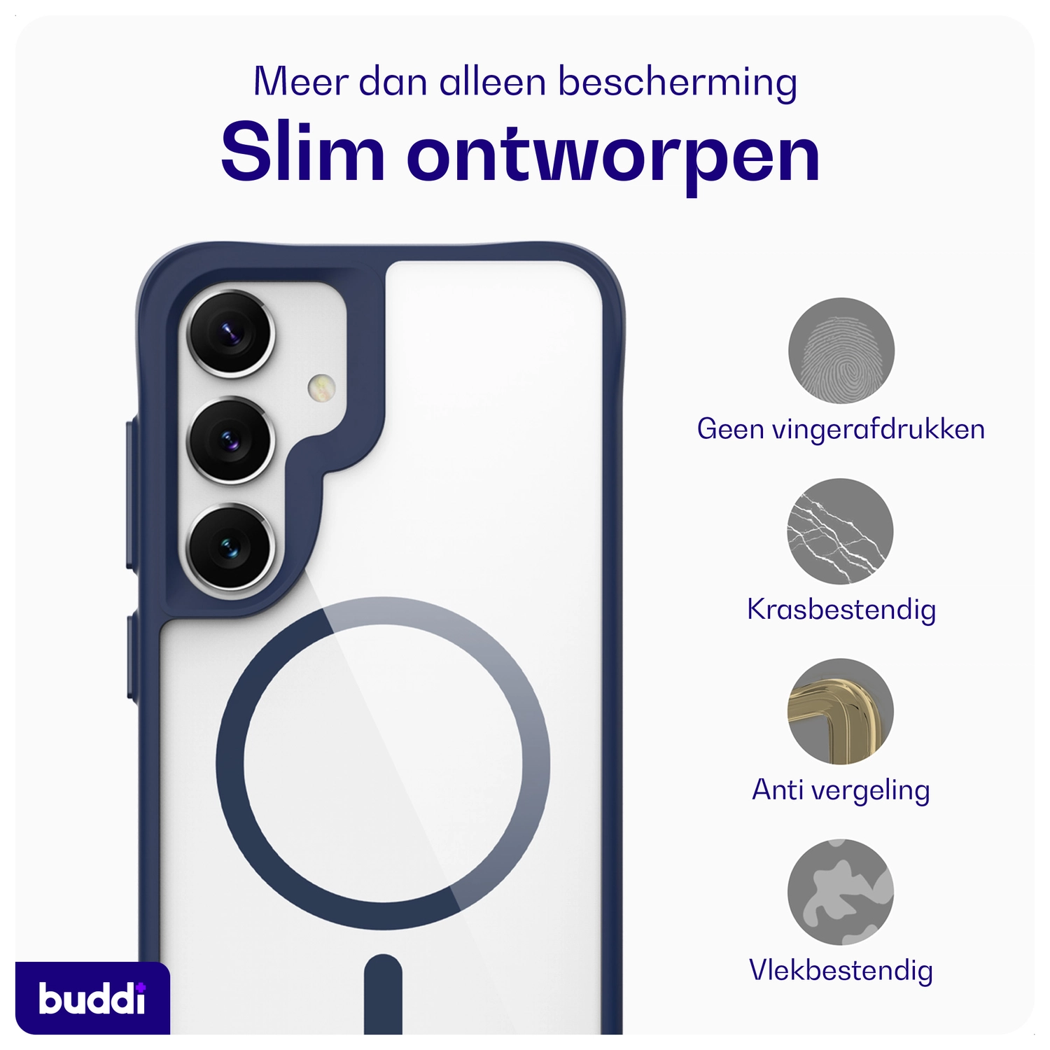 Buddi Hybrid Samsung Galaxy S25 / S24 Hoesje MagSafe Transparant Blauw afbeelding 6