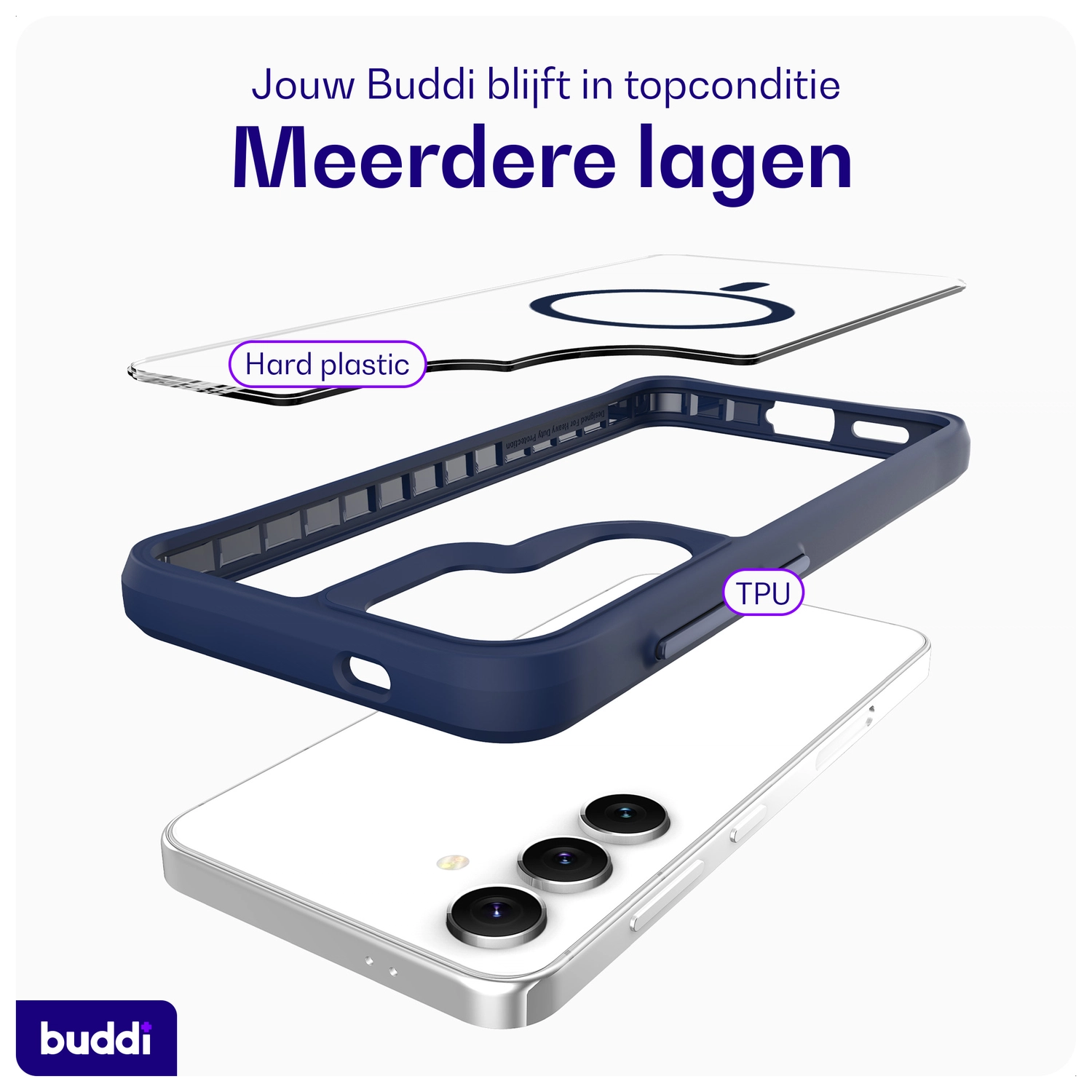Buddi Hybrid Samsung Galaxy S25 / S24 Hoesje MagSafe Transparant Blauw afbeelding 7