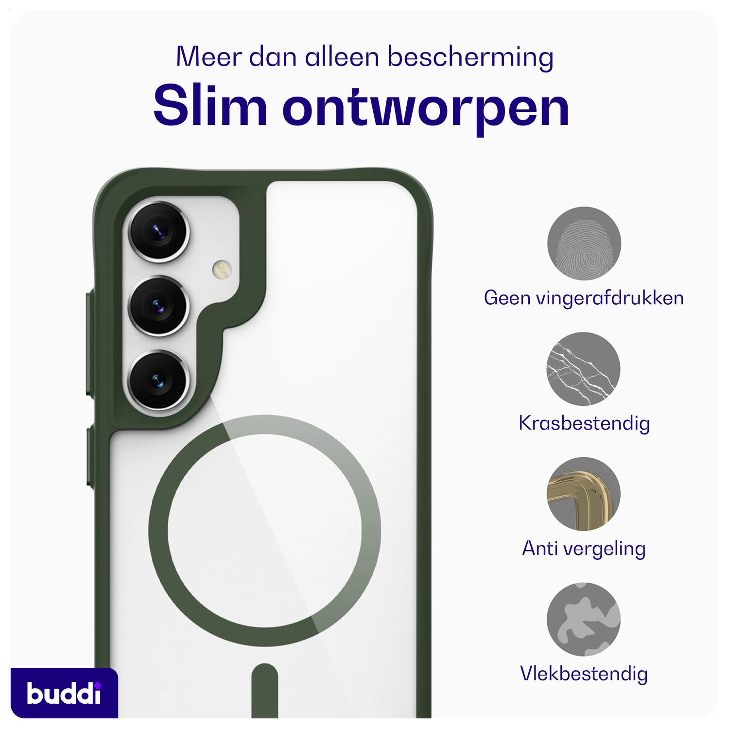 Buddi Hybrid Samsung Galaxy S25 / S24 Hoesje MagSafe Transparant Groen afbeelding 6