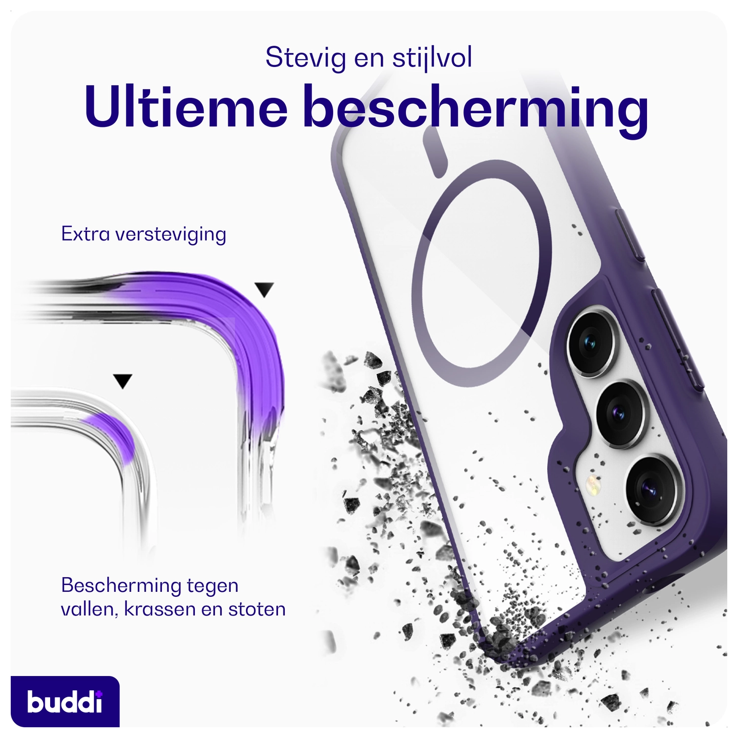Buddi Hybrid Samsung Galaxy S25 / S24 Hoesje MagSafe Transparant Paars afbeelding 2