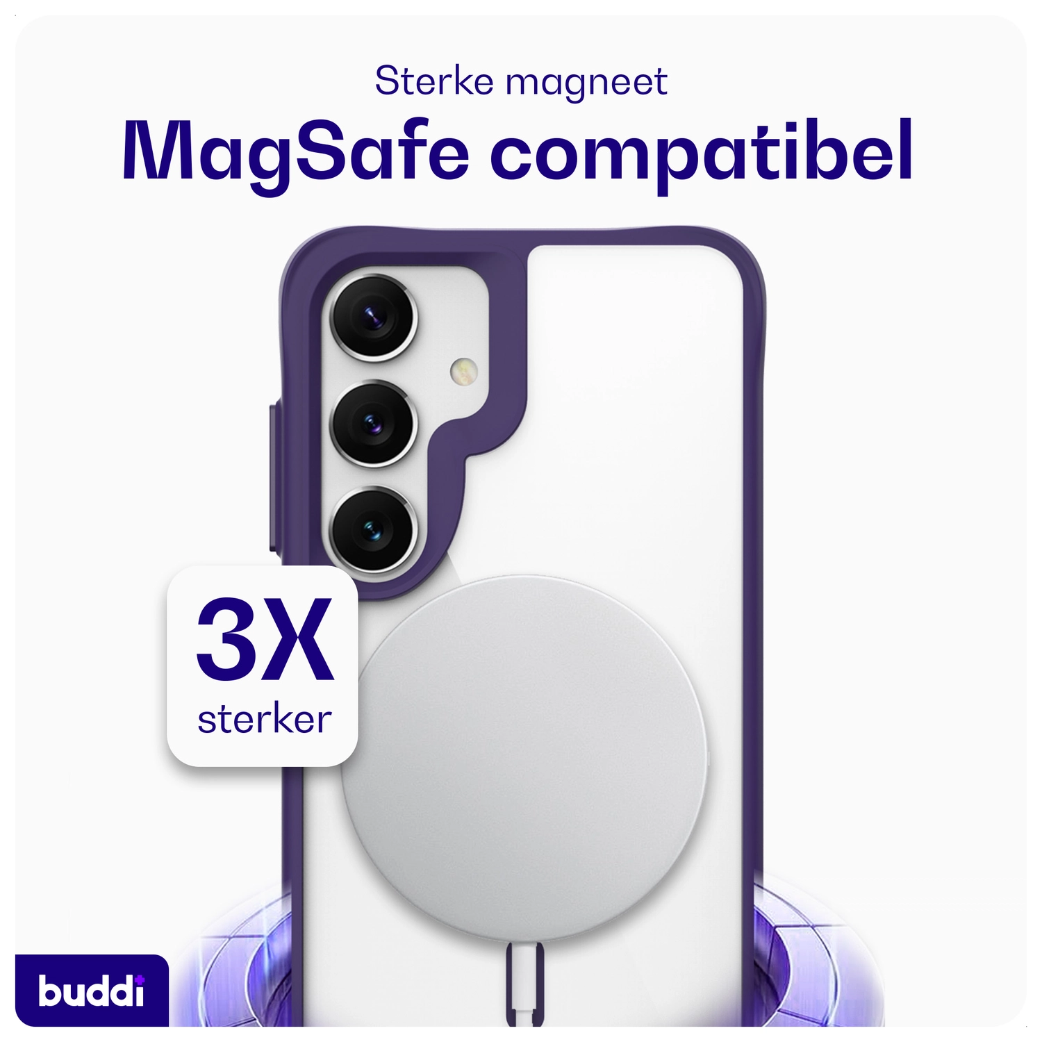 Buddi Hybrid Samsung Galaxy S25 / S24 Hoesje MagSafe Transparant Paars afbeelding 3