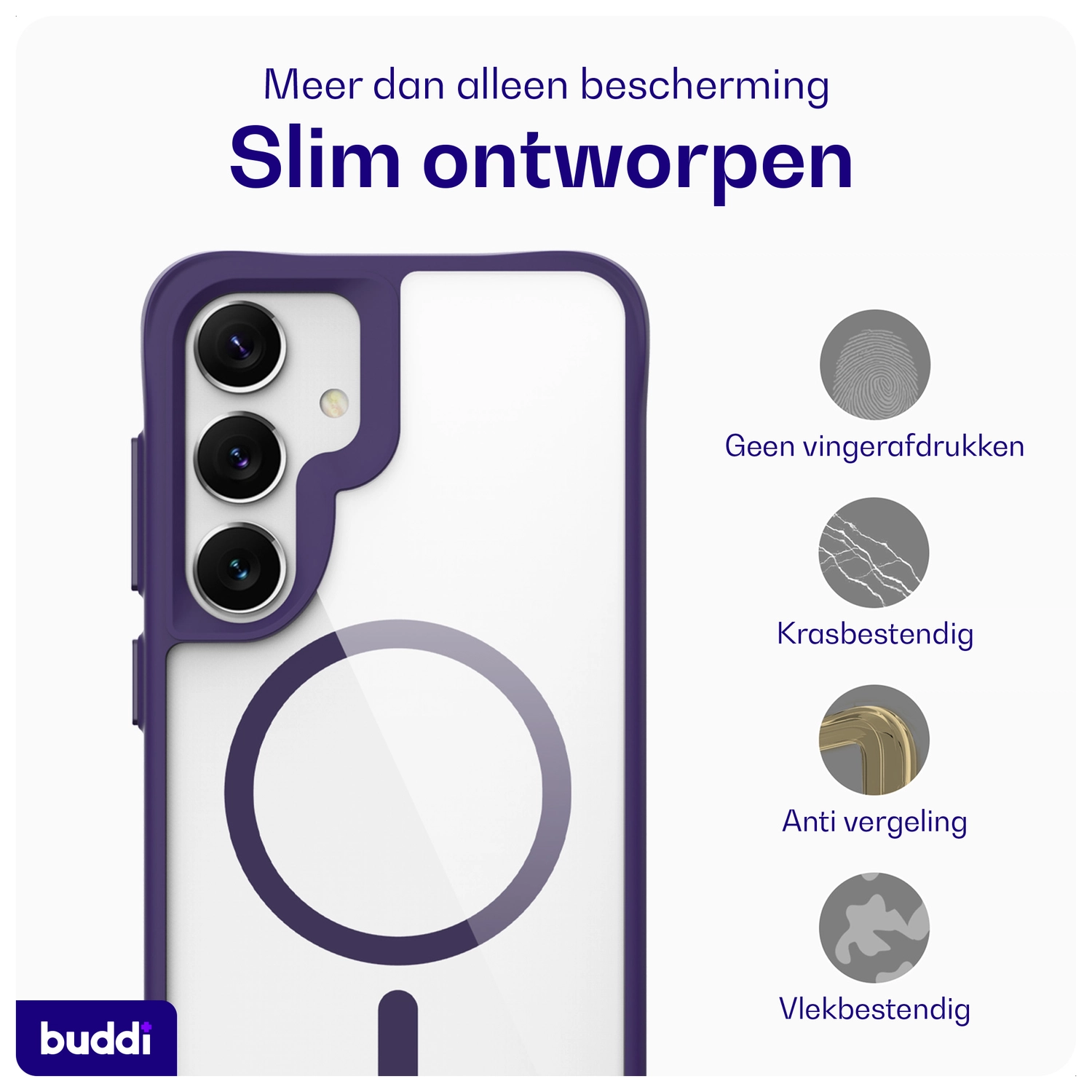 Buddi Hybrid Samsung Galaxy S25 / S24 Hoesje MagSafe Transparant Paars afbeelding 6