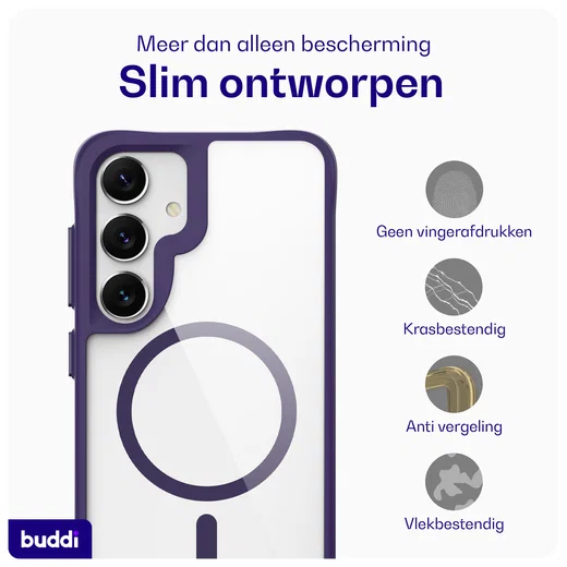 Buddi Hybrid Samsung Galaxy S25 / S24 Hoesje MagSafe Transparant Paars afbeelding 6