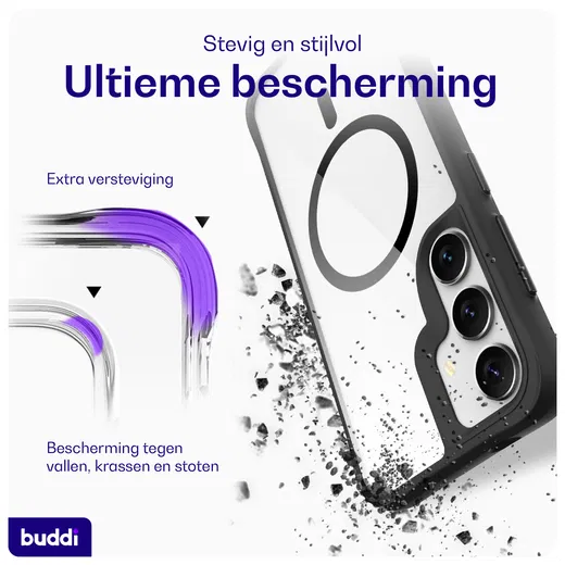 Buddi Hybrid Samsung Galaxy S25 Plus / S24 Plus Hoesje MagSafe Transparant Zwart afbeelding 2