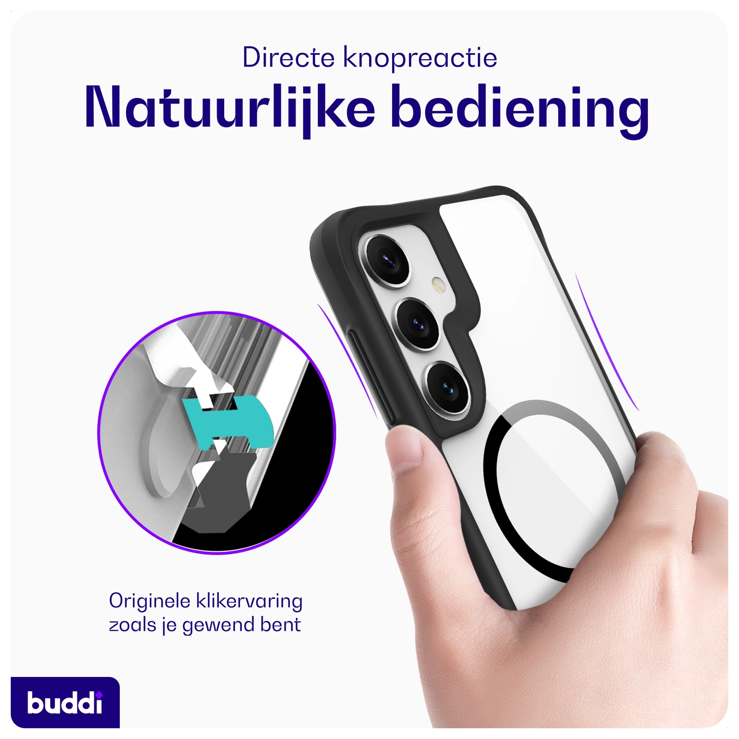 Buddi Hybrid Samsung Galaxy S25 Plus / S24 Plus Hoesje MagSafe Transparant Zwart afbeelding 4