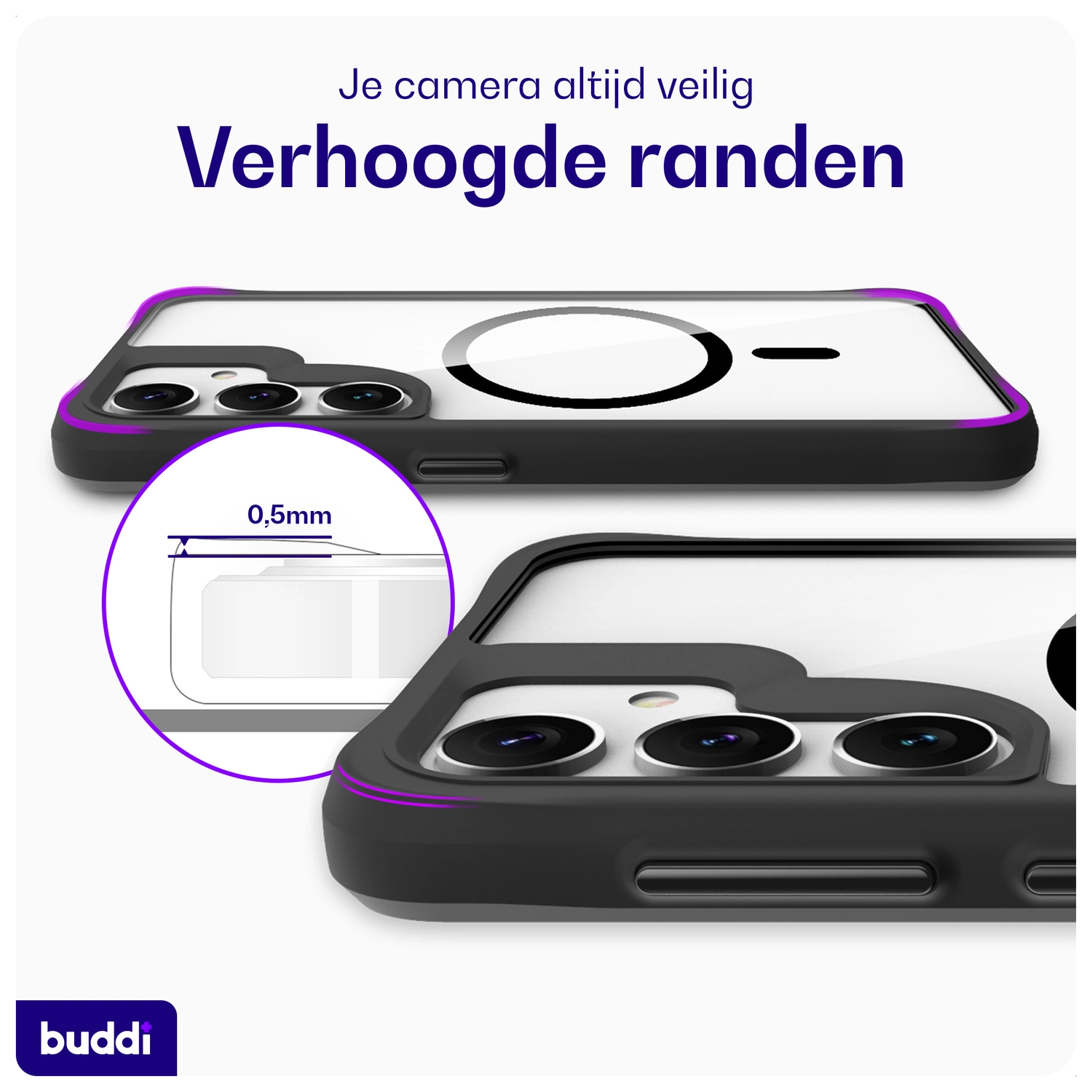 Buddi Hybrid Samsung Galaxy S25 Plus / S24 Plus Hoesje MagSafe Transparant Zwart afbeelding 5