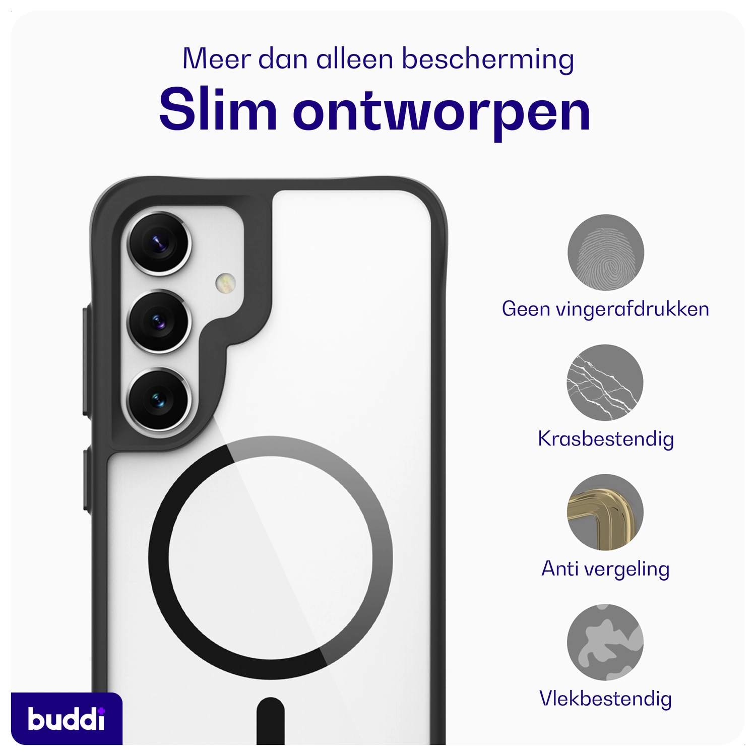 Buddi Hybrid Samsung Galaxy S25 Plus / S24 Plus Hoesje MagSafe Transparant Zwart afbeelding 6