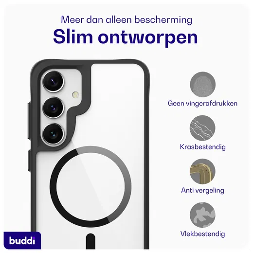 Buddi Hybrid Samsung Galaxy S25 Plus / S24 Plus Hoesje MagSafe Transparant Zwart afbeelding 6