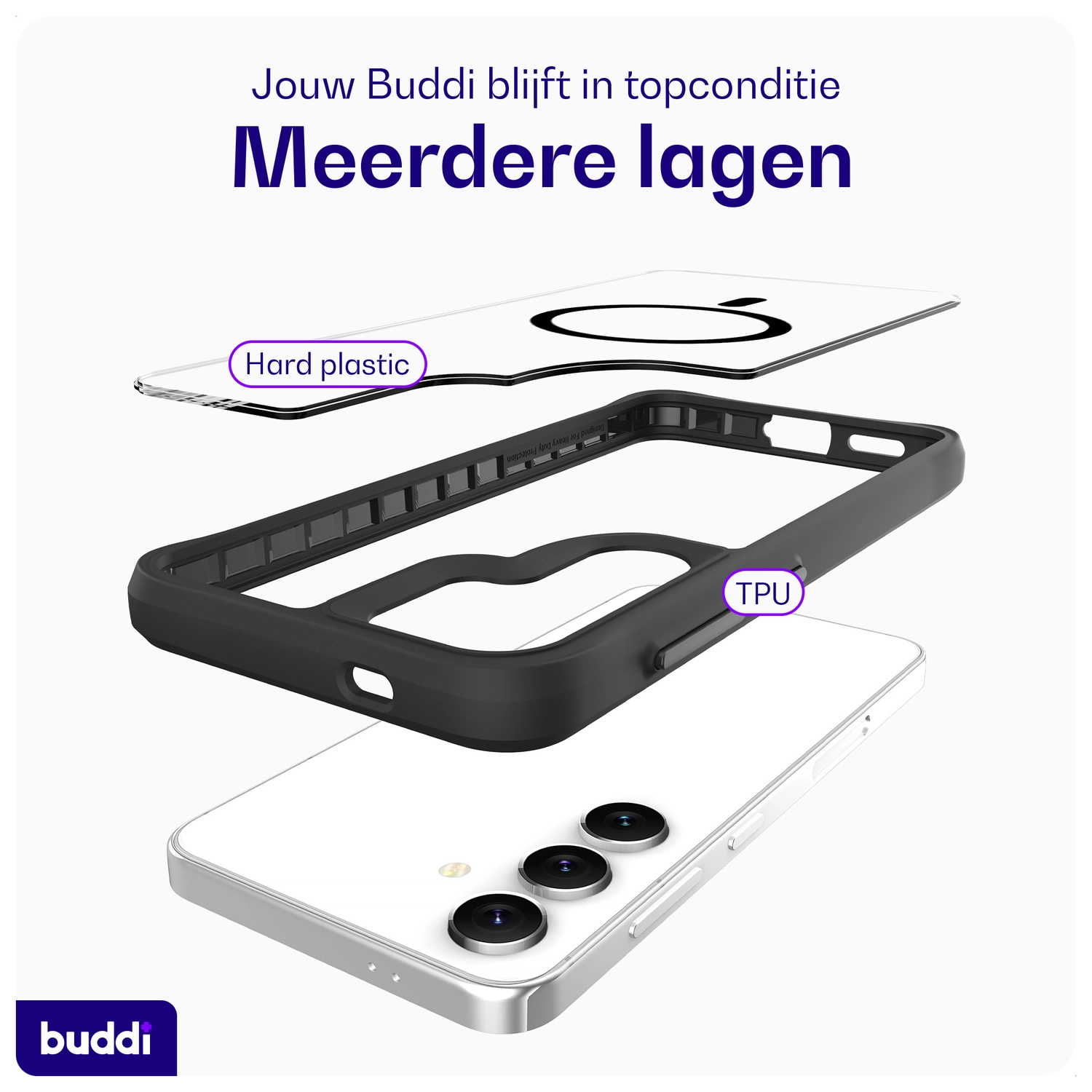 Buddi Hybrid Samsung Galaxy S25 Plus / S24 Plus Hoesje MagSafe Transparant Zwart afbeelding 7