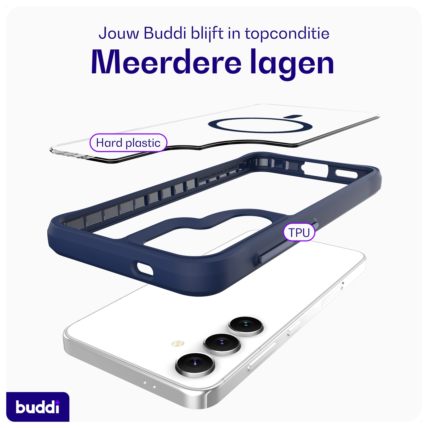Buddi Hybrid Samsung Galaxy S25 Plus / S24 Plus Hoesje MagSafe Transparant Blauw afbeelding 7
