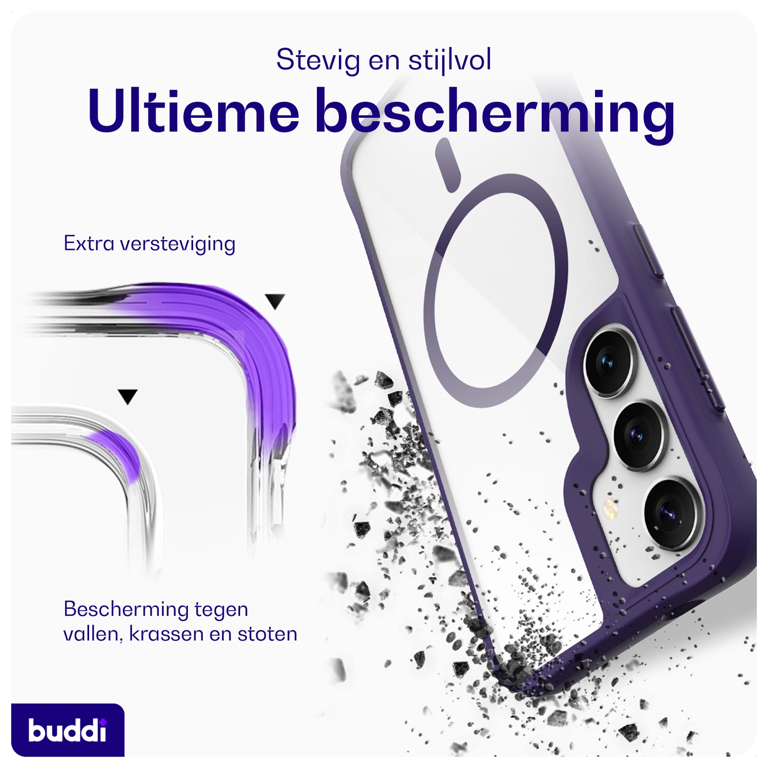 Buddi Hybrid Samsung Galaxy S25 Plus / S24 Plus Hoesje MagSafe Transparant Paars afbeelding 2