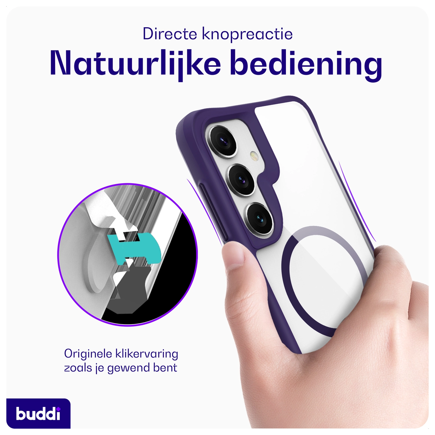 Buddi Hybrid Samsung Galaxy S25 Plus / S24 Plus Hoesje MagSafe Transparant Paars afbeelding 4