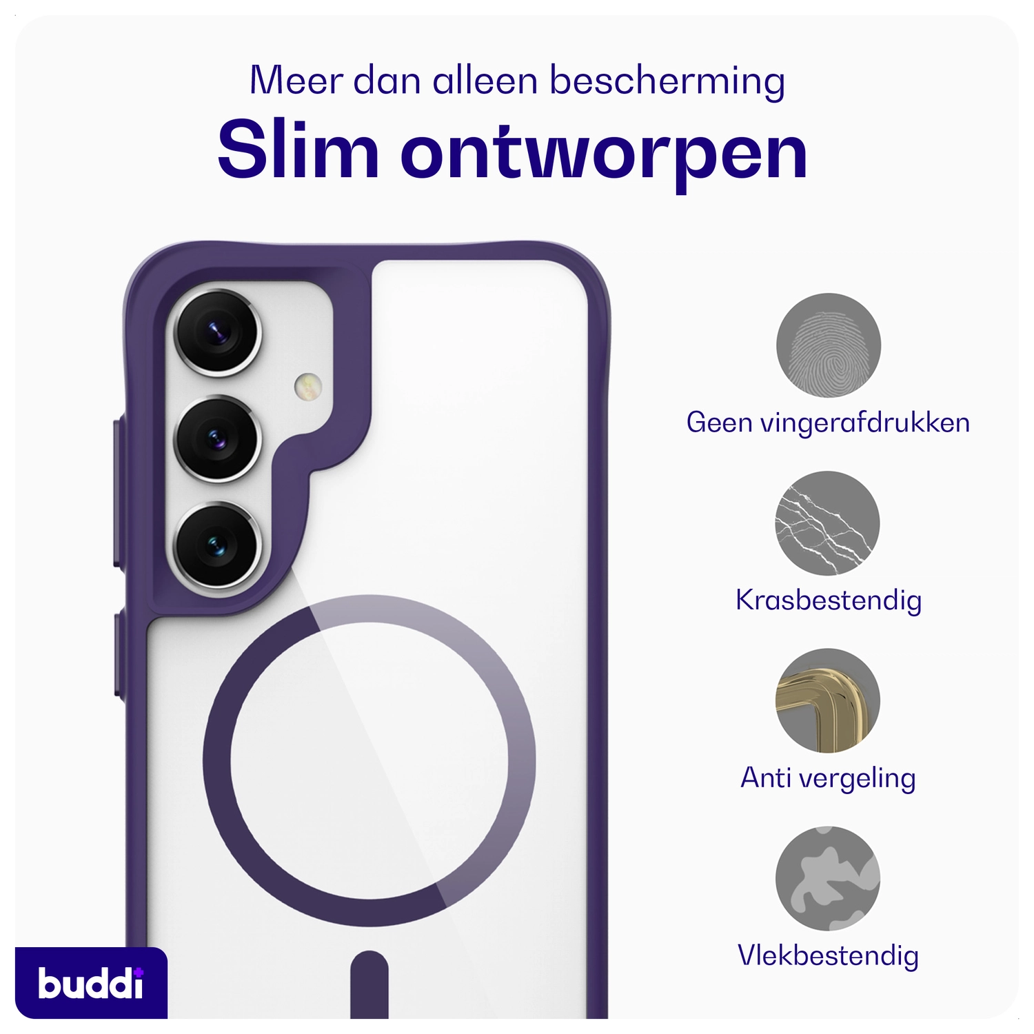 Buddi Hybrid Samsung Galaxy S25 Plus / S24 Plus Hoesje MagSafe Transparant Paars afbeelding 6