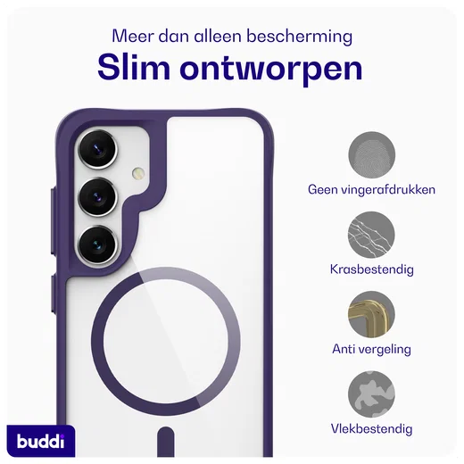 Buddi Hybrid Samsung Galaxy S25 Plus / S24 Plus Hoesje MagSafe Transparant Paars afbeelding 6