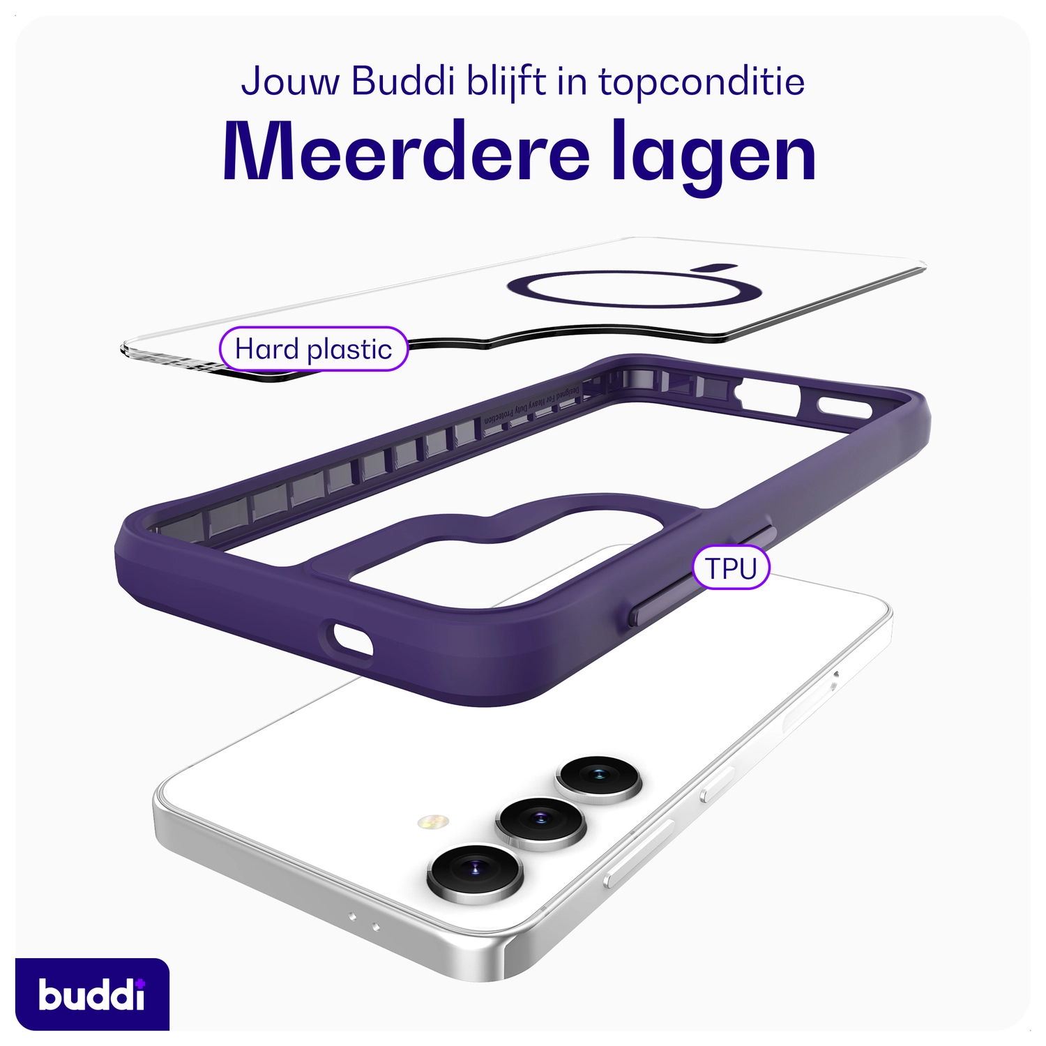 Buddi Hybrid Samsung Galaxy S25 Plus / S24 Plus Hoesje MagSafe Transparant Paars afbeelding 7