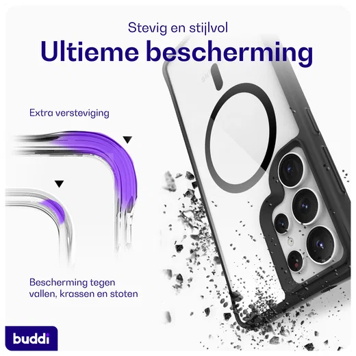 Buddi Hybrid Samsung Galaxy S25 Ultra Hoesje MagSafe Transparant Zwart afbeelding 3