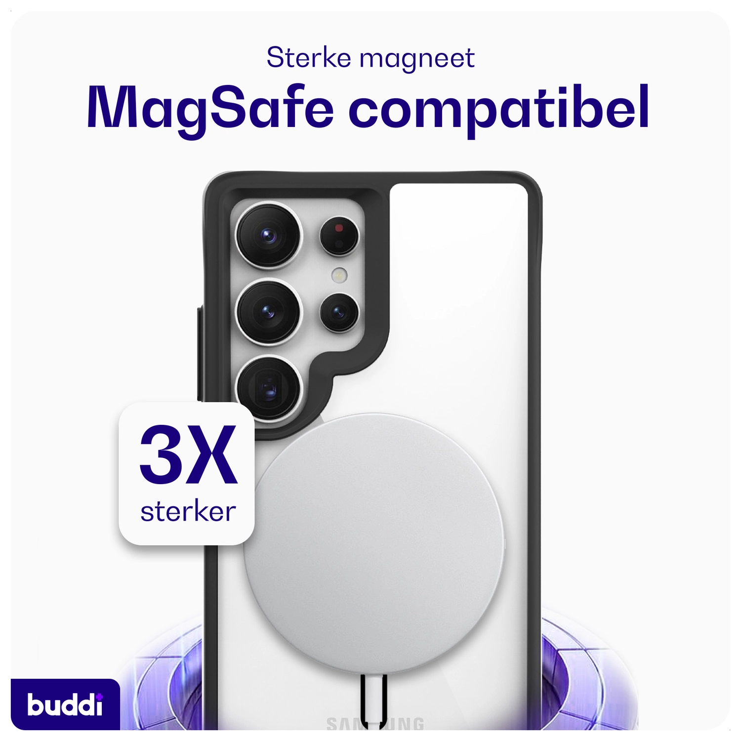Buddi Hybrid Samsung Galaxy S25 Ultra Hoesje MagSafe Transparant Zwart afbeelding 4