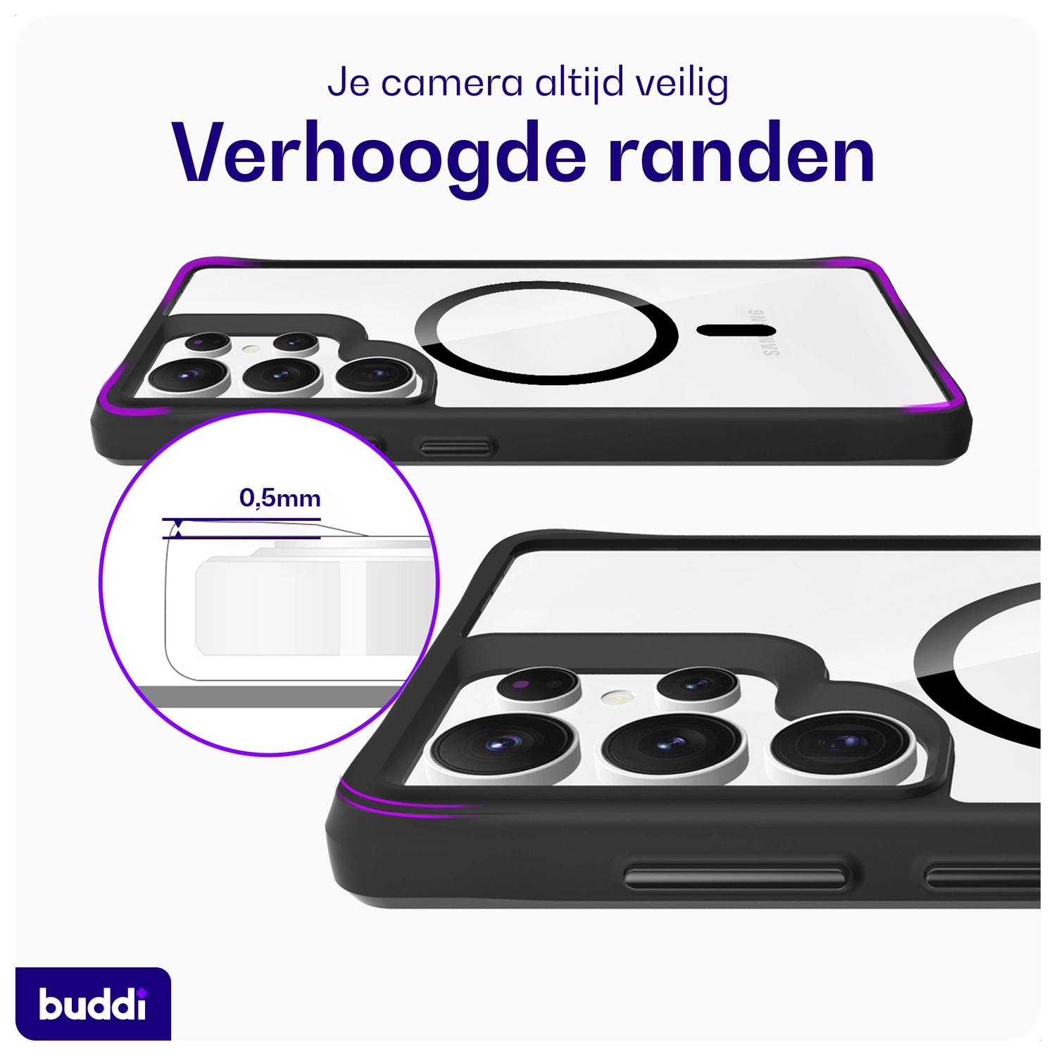Buddi Hybrid Samsung Galaxy S25 Ultra Hoesje MagSafe Transparant Zwart afbeelding 6