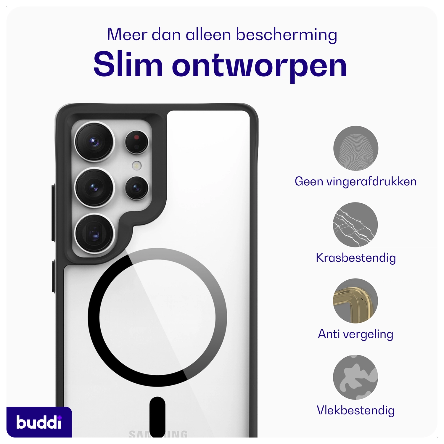 Buddi Hybrid Samsung Galaxy S25 Ultra Hoesje MagSafe Transparant Zwart afbeelding 7