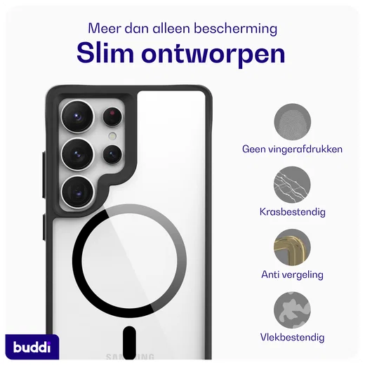 Buddi Hybrid Samsung Galaxy S25 Ultra Hoesje MagSafe Transparant Zwart afbeelding 7