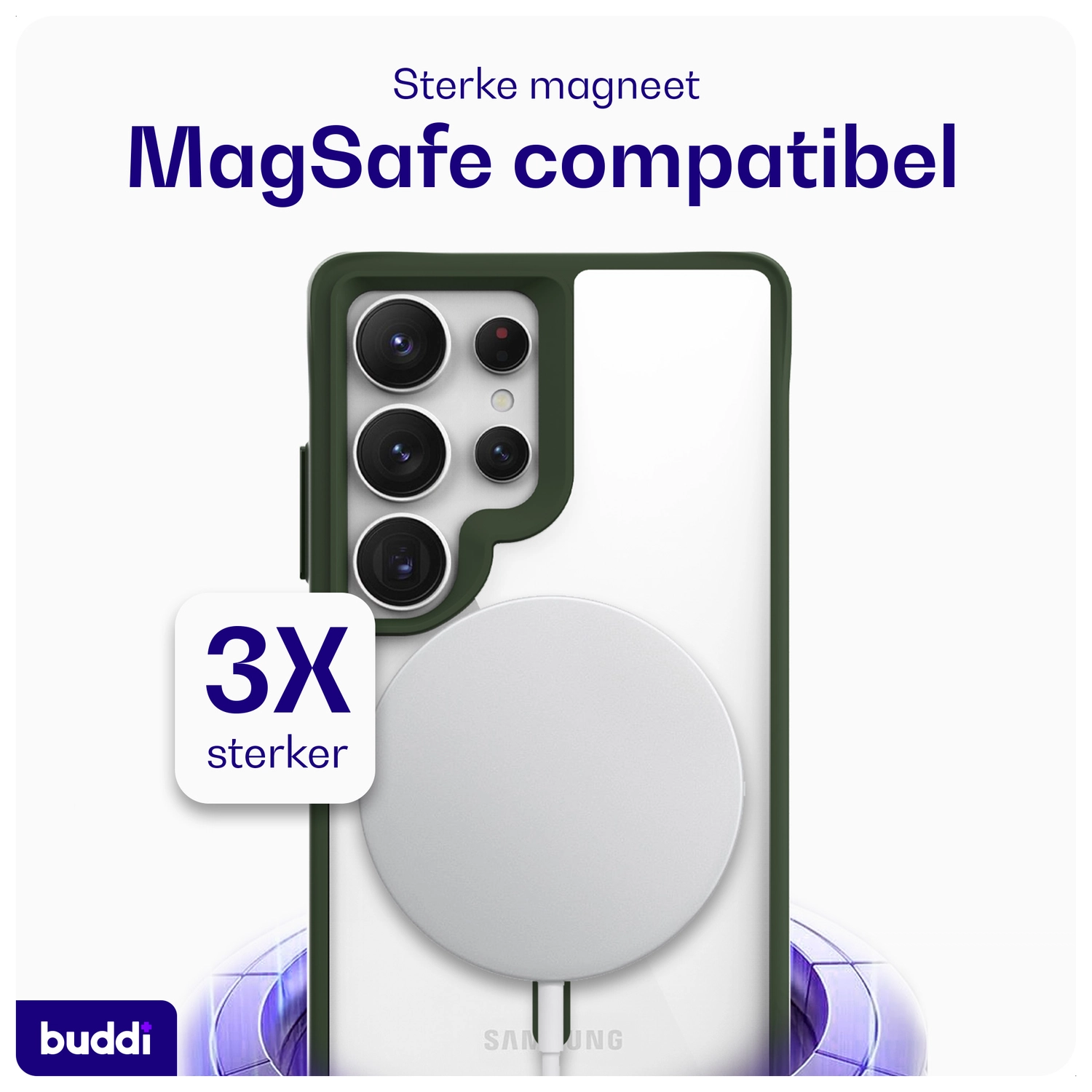 Buddi Hybrid Samsung Galaxy S25 Ultra Hoesje MagSafe Transparant Groen afbeelding 4