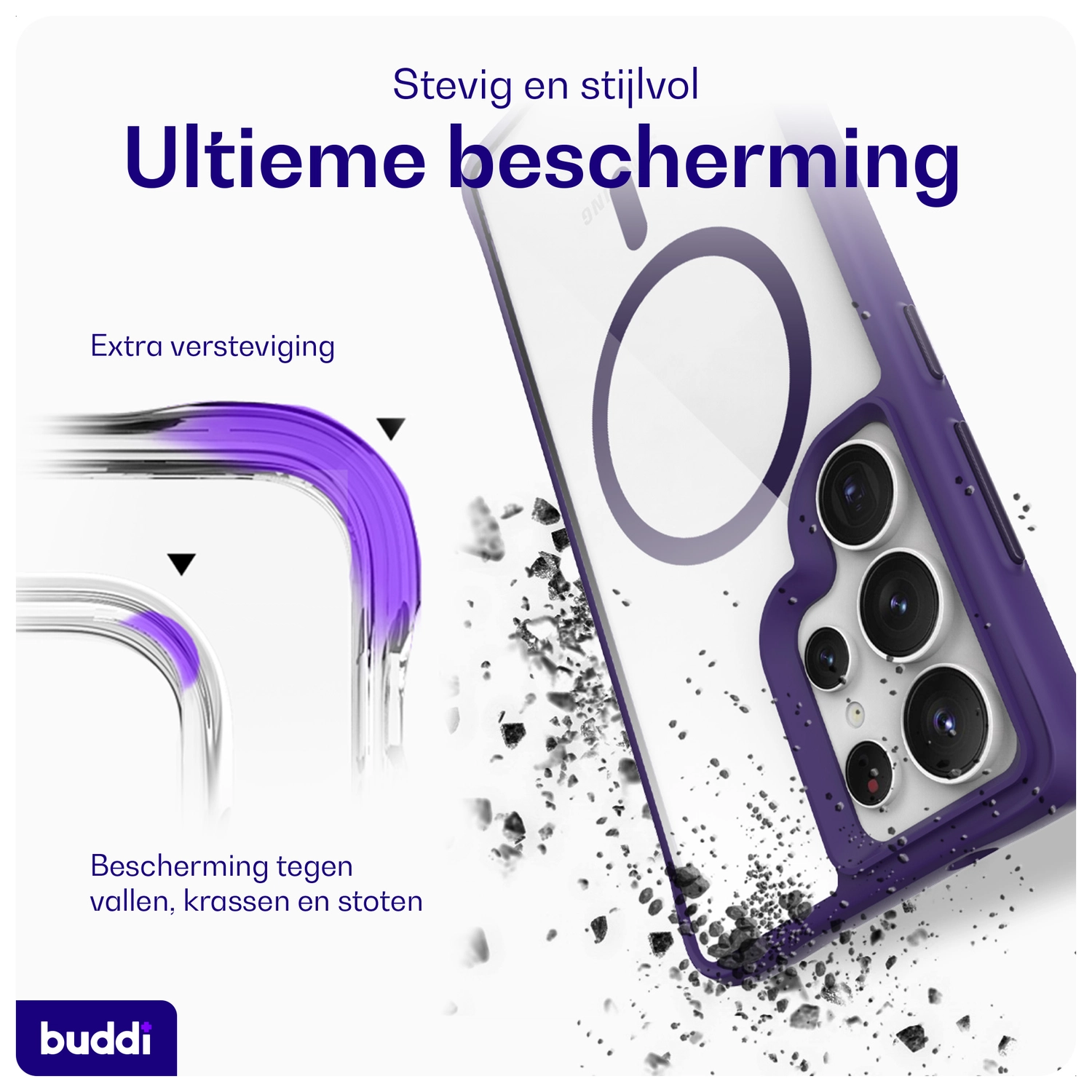 Buddi Hybrid Samsung Galaxy S25 Ultra Hoesje MagSafe Transparant Paars afbeelding 3