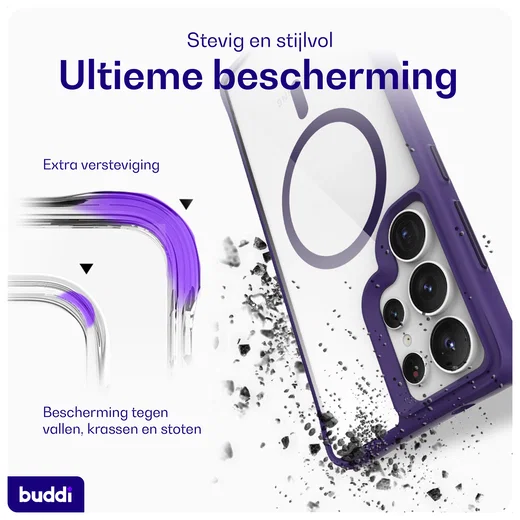 Buddi Hybrid Samsung Galaxy S25 Ultra Hoesje MagSafe Transparant Paars afbeelding 3
