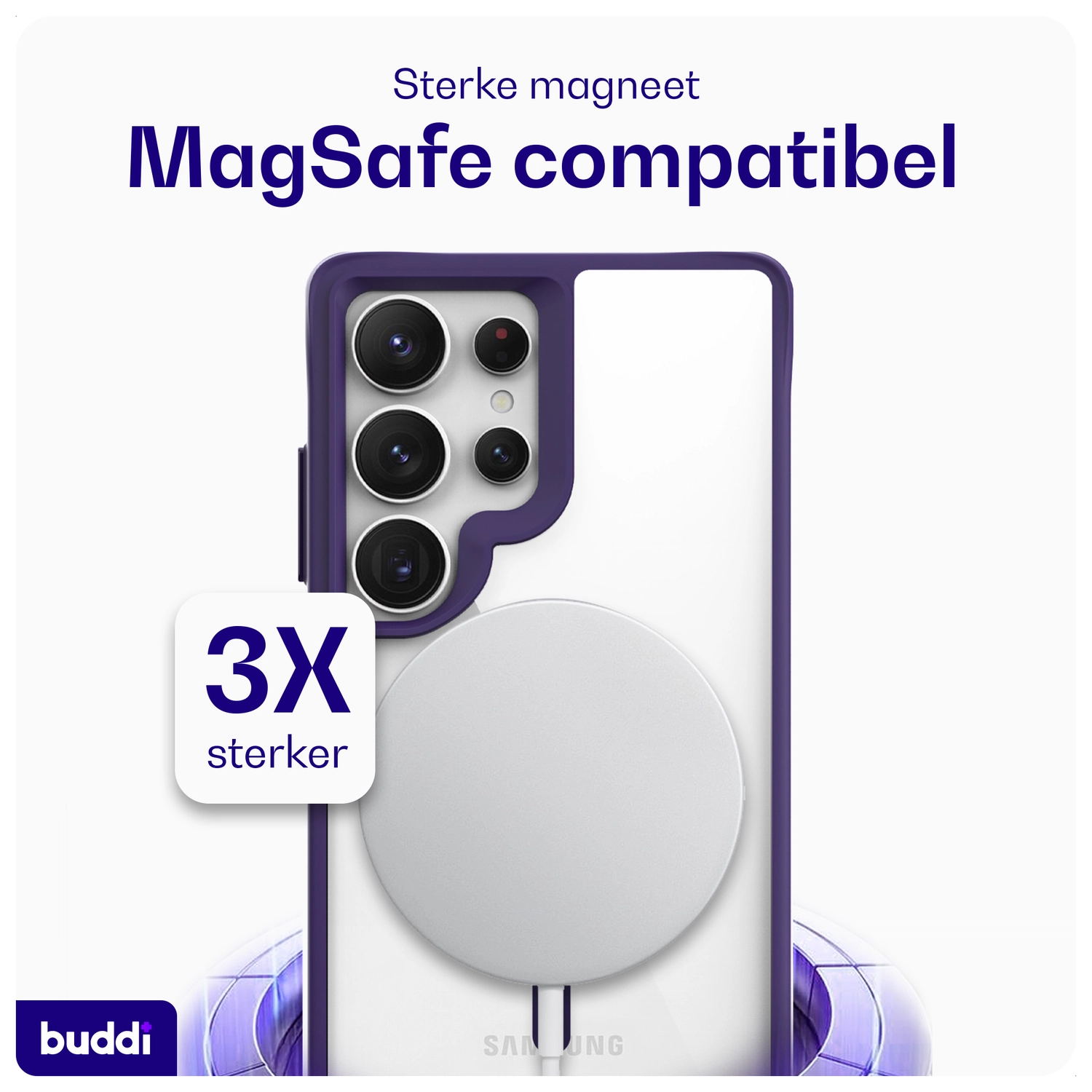 Buddi Hybrid Samsung Galaxy S25 Ultra Hoesje MagSafe Transparant Paars afbeelding 4