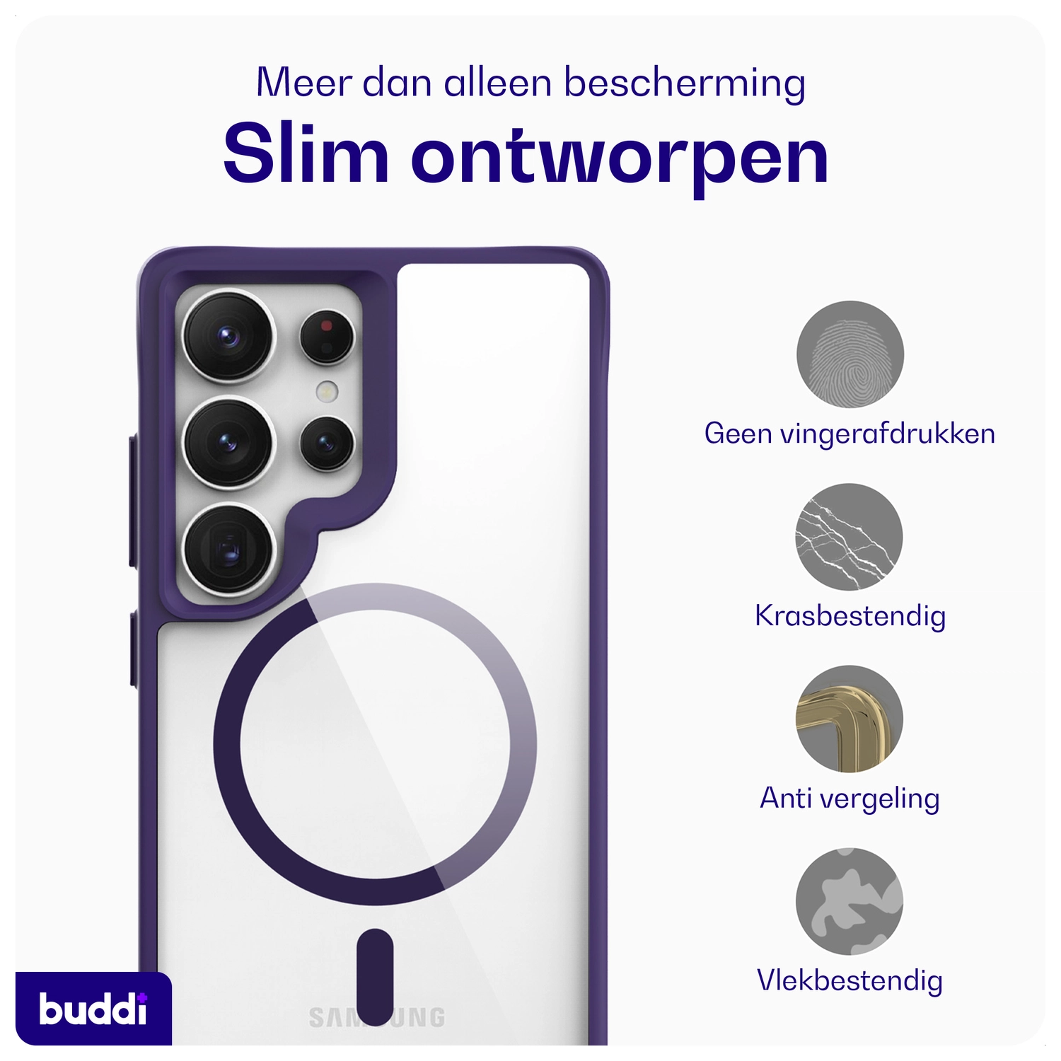 Buddi Hybrid Samsung Galaxy S25 Ultra Hoesje MagSafe Transparant Paars afbeelding 7
