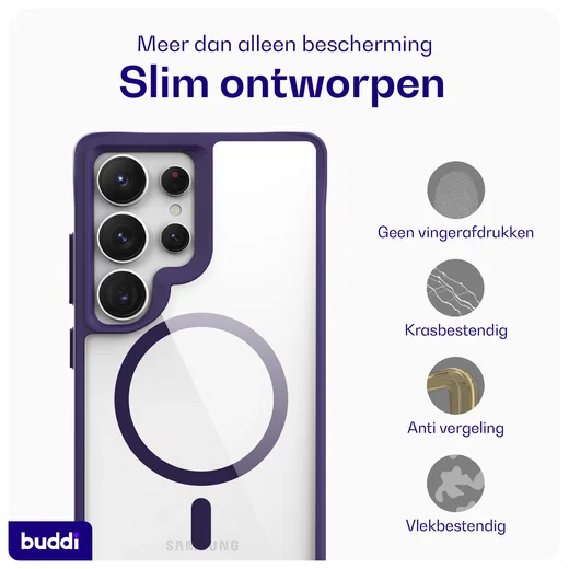 Buddi Hybrid Samsung Galaxy S25 Ultra Hoesje MagSafe Transparant Paars afbeelding 7