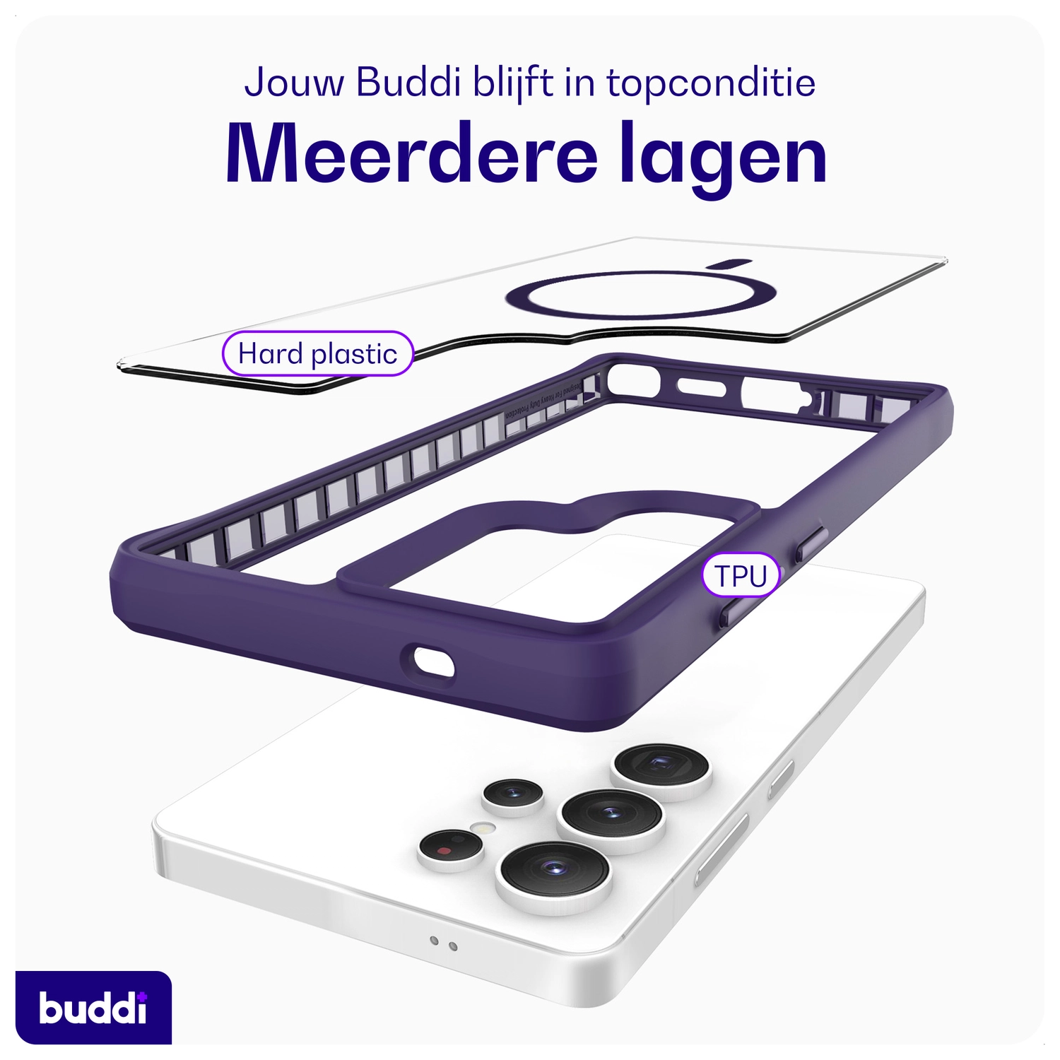 Buddi Hybrid Samsung Galaxy S25 Ultra Hoesje MagSafe Transparant Paars afbeelding 8