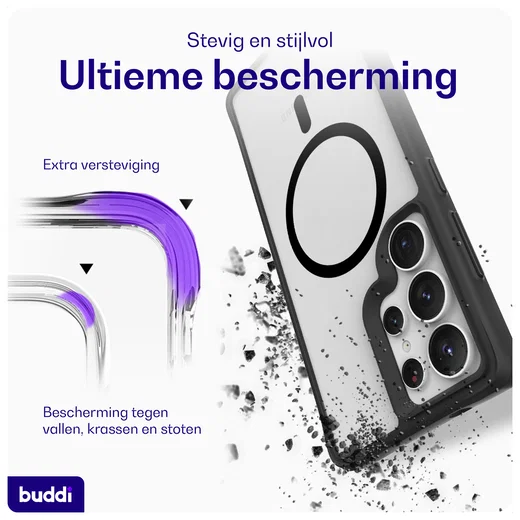 Buddi Hybrid Samsung Galaxy S25 Ultra Hoesje MagSafe Matte Zwart afbeelding 3