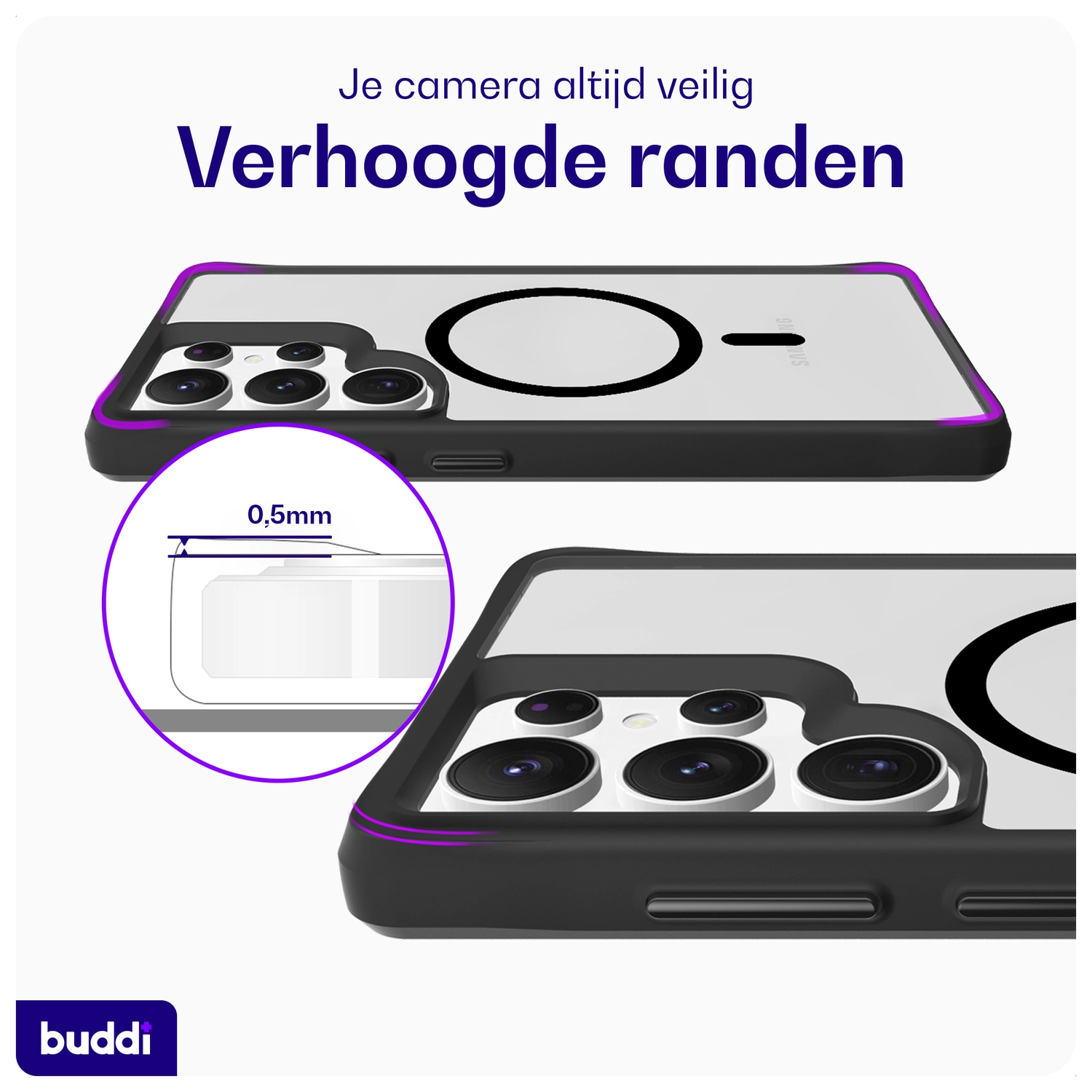 Buddi Hybrid Samsung Galaxy S25 Ultra Hoesje MagSafe Matte Zwart afbeelding 6
