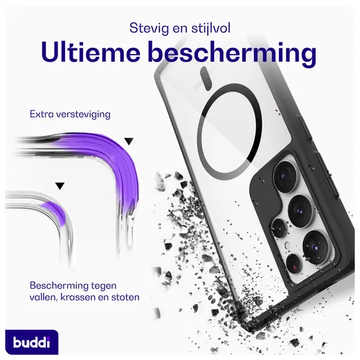 Buddi Hybrid Samsung Galaxy S24 Ultra Hoesje MagSafe Transparant Zwart afbeelding 2