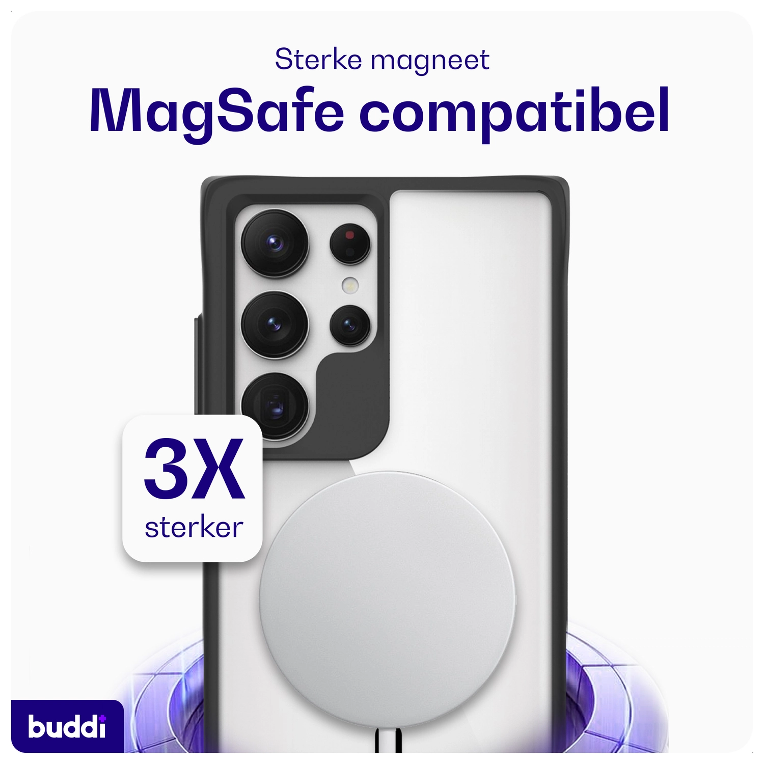 Buddi Hybrid Samsung Galaxy S24 Ultra Hoesje MagSafe Transparant Zwart afbeelding 3
