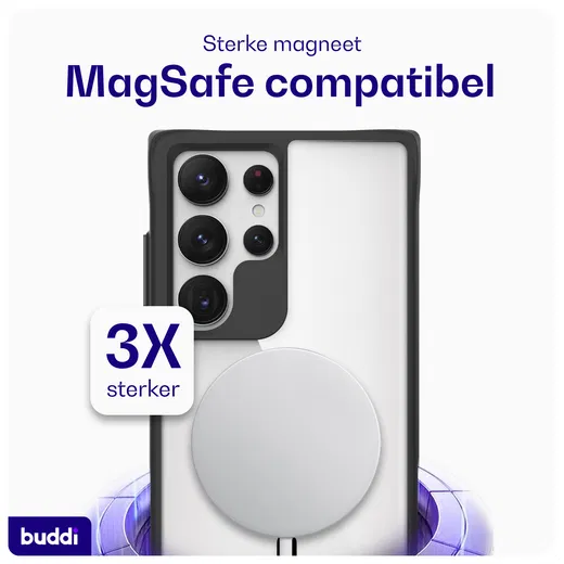 Buddi Hybrid Samsung Galaxy S24 Ultra Hoesje MagSafe Transparant Zwart afbeelding 3