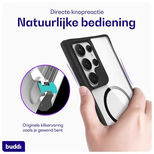 Buddi Hybrid Samsung Galaxy S24 Ultra Hoesje MagSafe Transparant Zwart afbeelding 4