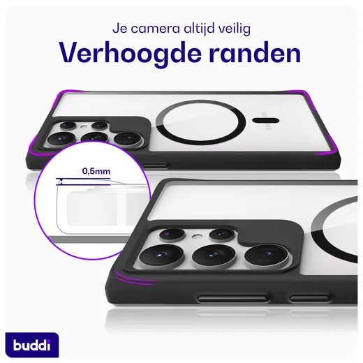 Buddi Hybrid Samsung Galaxy S24 Ultra Hoesje MagSafe Transparant Zwart afbeelding 5