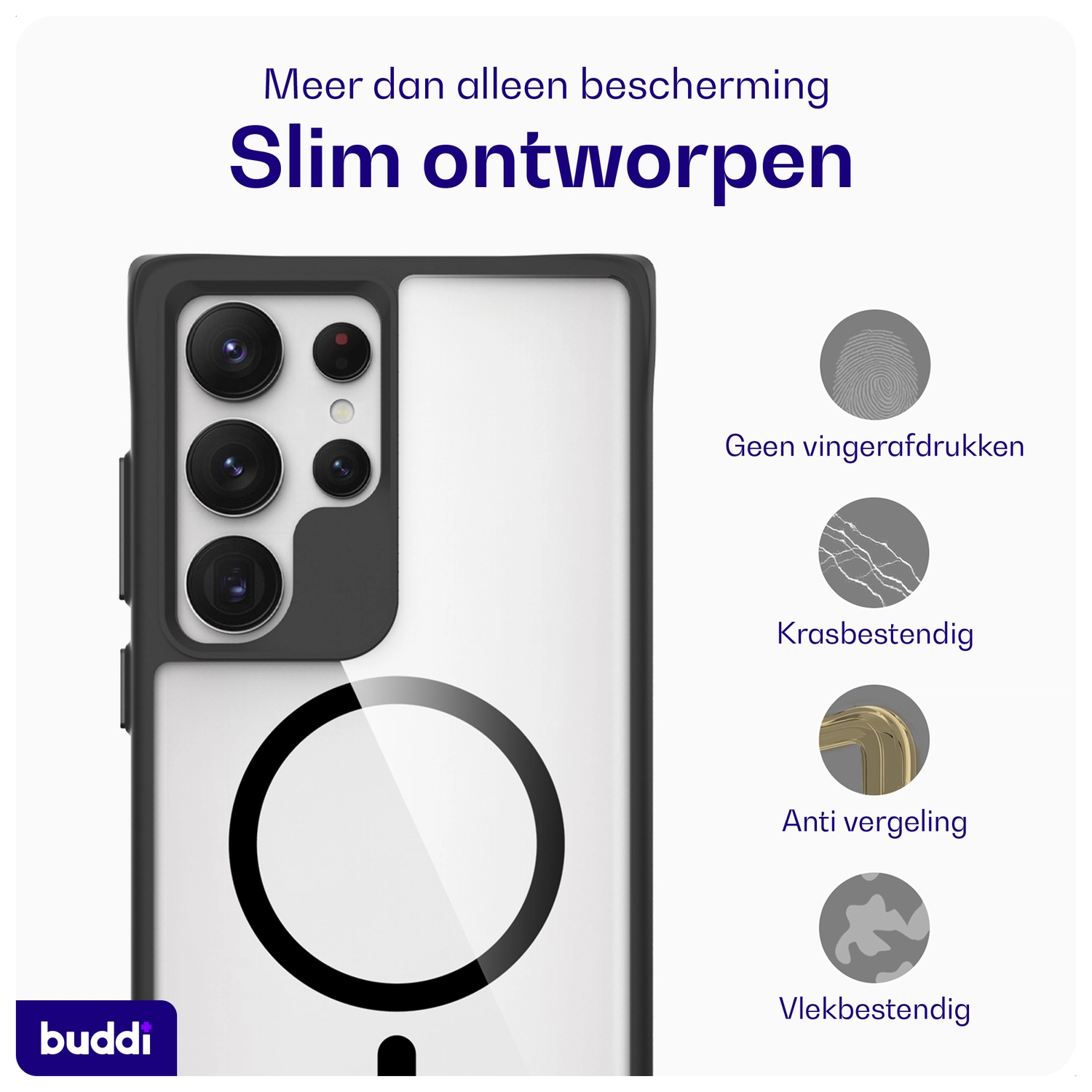 Buddi Hybrid Samsung Galaxy S24 Ultra Hoesje MagSafe Transparant Zwart afbeelding 6