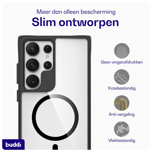 Buddi Hybrid Samsung Galaxy S24 Ultra Hoesje MagSafe Transparant Zwart afbeelding 6