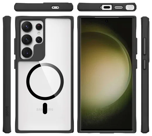 Buddi Hybrid Samsung Galaxy S24 Ultra Hoesje MagSafe Transparant Zwart afbeelding 9