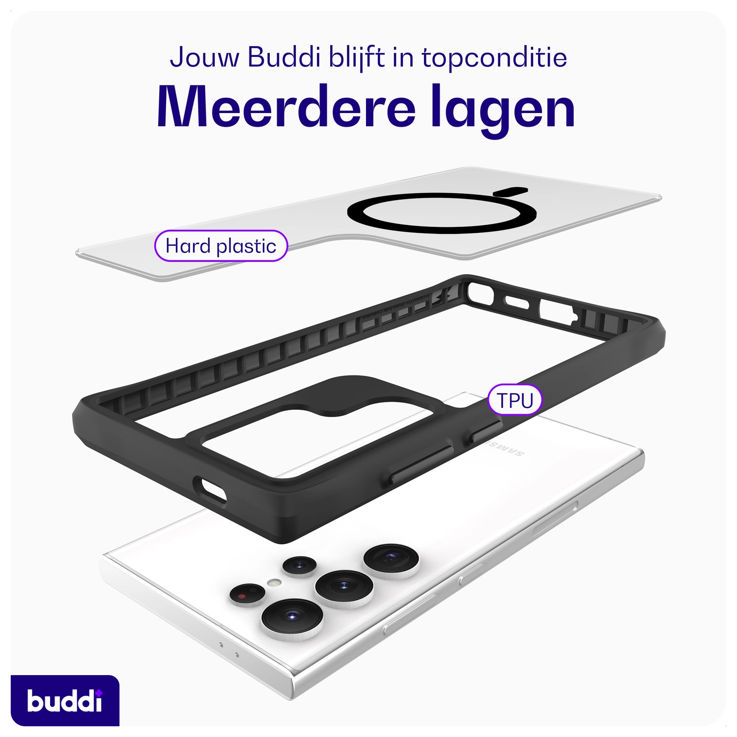 Buddi Hybrid Samsung Galaxy S24 Ultra Hoesje MagSafe Matte Zwart afbeelding 8