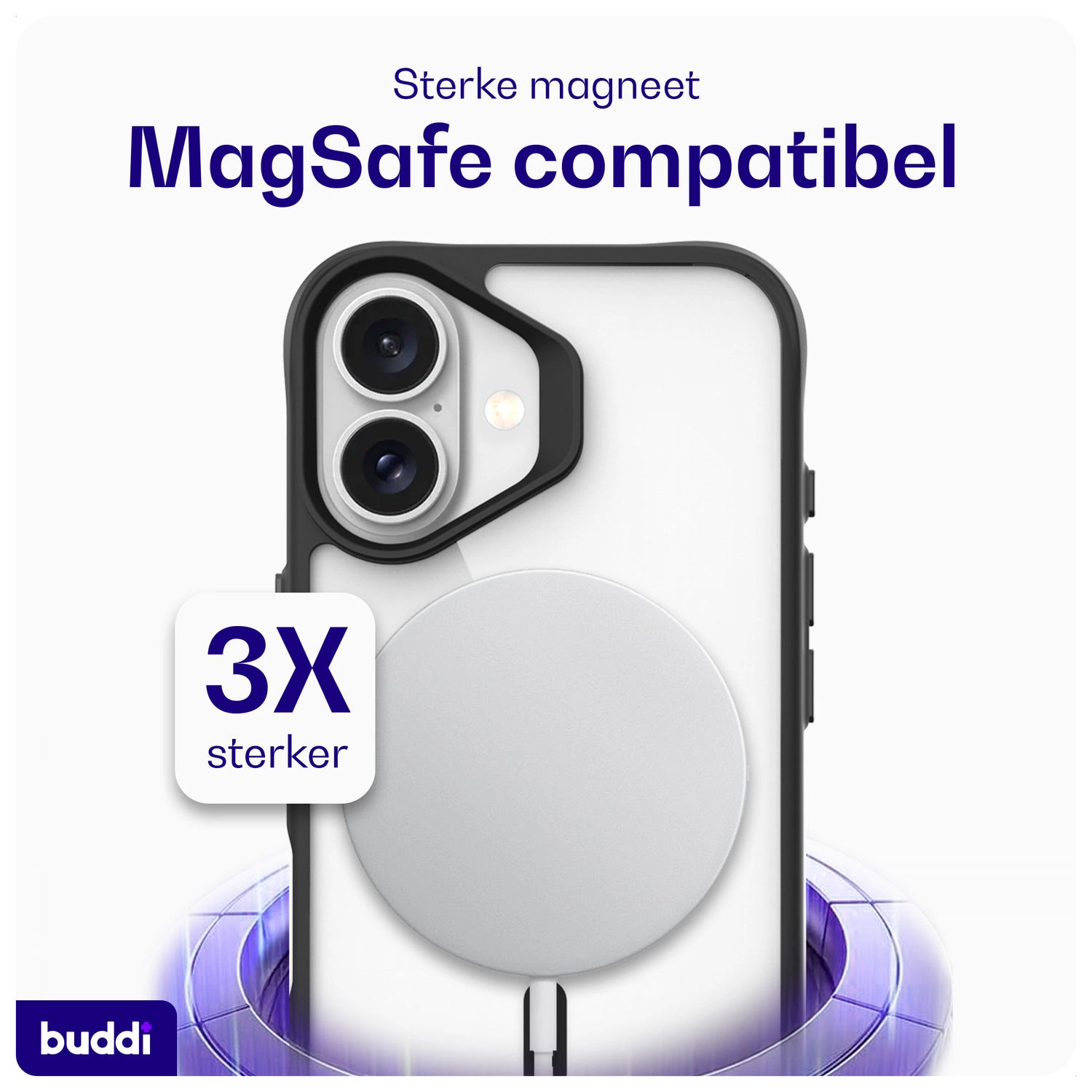 Buddi Hybrid Apple iPhone 16 Hoesje MagSafe Back Cover Transparant Zwart afbeelding 4